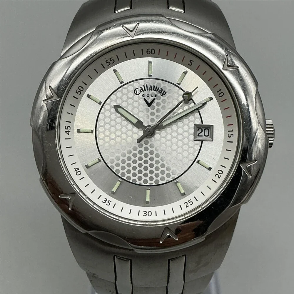 Callaway CY2003 Mens Watch 39mm Silver Tone Stainless Date New Battery 6.75
